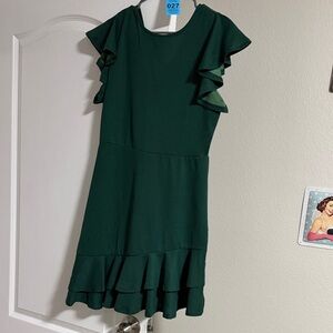 Dark Green Ruffle Sleeve Dress